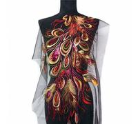 HXSCOO Abito da Sposa in Pizzo Nero con Piume di Pavone Fenice Ricamato con Paillettes Blu Rosso (Color : Rosso)