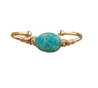 HXSCOO Bracciale Rigido Aperto in Pietra Turchese Linea Oro Naturale for Regalo di Gioielli Artigianali in Cristallo di Quarzo Moda da Donna (Color : Tianhe Stone)