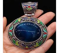 HXSCOO Ciondoli in Agata di Cristallo di Pietra Naturale Etnica Vintage Ciondolo ellittico di Conchiglia di Abalone Boho for Gioielli Che Fanno Regalo Collana Fai da Te (Color : Blue Agate)