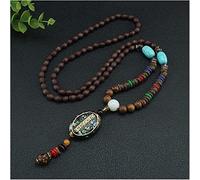 HXSCOO Collana di Mala Buddista del Nepal Etnico Vintage Collana di ciondoli di Buddha con Perline di Legno di Pesce (Color : Style6, Size : 80cm)