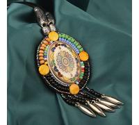 HXSCOO Collana Intrecciata a Mano Vintage Boemia Collana Donna Nepal Gioielli, Nuova Collana Etnica Collana in Pelle (Color : J-Dia 8 cm)