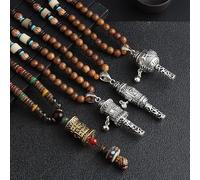 HXSCOO Collana Nepal Fatta a Mano Buddista Mala Perline di Legno Ciondolo e Collana Etnica Corno Pesce Lunga Dichiarazione Gioielli Donna Uomo (Color : 8)