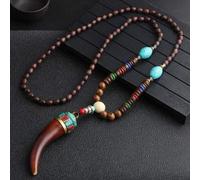 HXSCOO Collana Vintage Fatta a Mano in Nepal, Buddista Mala, Perline di Legno, Ciondolo e Collana Etnica con Corno e Pesce, Gioielli Lunghi da Donna e Uomo (Color : Style5)