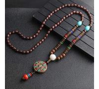 HXSCOO Collana Vintage Fatta a Mano in Nepal, Buddista Mala, Perline di Legno, Ciondolo e Collana Etnica con Corno e Pesce, Gioielli Lunghi da Donna e Uomo (Color : Style1)