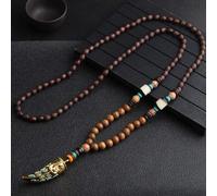HXSCOO Collana Vintage Fatta a Mano in Nepal, Buddista Mala, Perline di Legno, Ciondolo e Collana Etnica con Corno e Pesce, Gioielli Lunghi da Donna e Uomo (Color : Style9)
