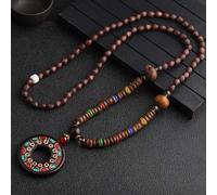 HXSCOO Collana Vintage Fatta a Mano in Nepal, Buddista Mala, Perline di Legno, Ciondolo e Collana Etnica con Corno e Pesce, Gioielli Lunghi da Donna e Uomo (Color : Style7)
