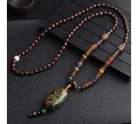 HXSCOO Collana Vintage Fatta a Mano in Nepal, Buddista Mala, Perline di Legno, Ciondolo e Collana Etnica con Corno e Pesce, Gioielli Lunghi da Donna e Uomo (Color : Style3)
