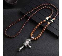 HXSCOO Collana Vintage Fatta a Mano in Nepal, Buddista Mala, Perline di Legno, Ciondolo e Collana Etnica con Corno e Pesce, Gioielli Lunghi da Donna e Uomo (Color : Style4)