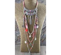HXSCOO Dichiarazione Collana Lunga Vintage Gioielli Etnici Collana Boho Collare Tribale Gioielli Tibet (Color : Pink)