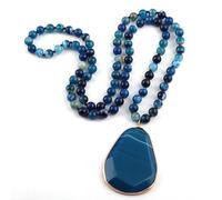 HXSCOO Gioielli tribali Bohémien di Moda Collana Etnica da Donna con Ciondolo a Goccia sfaccettata con collane annodate Lunghe in Pietra Naturale (Size : 86cm, Color : Blue)