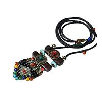 HXSCOO Vintage Donna Boho Etnico Scintillante Elasticità Regolabile Collana Perline di Pietra Pendenti a Fetta Corda Lunga Catena Gioielli Regali