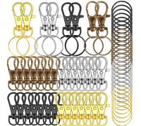 HXSEMAYIG 100 ganci portachiavi con anelli portachiavi. Chiusure a moschettone girevoli in metallo, per portachiavi con clip, cordino, creazione di gioielli, artigianato