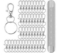 HXSEMAYIG 100 ganci portachiavi con portachiavi, chiusure a moschettone girevoli in metallo, per cordino con clip per chiavi, creazione di gioielli, artigianato (argento)