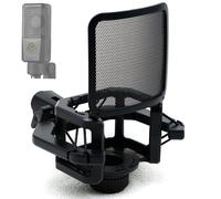 Hxszk Supporto antiurto per microfono con schermo filtrante per Lewitt RAY/LCT 240 Pro/440 Pure e la maggior parte dei microfoni quadrati, anti-vibrazione, filtro pop, clip universale (porta da 23,5