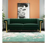 HXUHUWS Divano chic retrò verde per un comfort invitante, velluto moderno con accenti dorati, perfetto design a 3 posti per il soggiorno relax