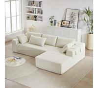HXUHUWS Divano componibile imbottito in ciniglia, moderno, design a L, per soggiorno, chaise longue destra con 6 cuscini, beige