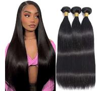 Hxxcoup 3 fasci di extension di capelli umani, colore nero, non trattati, senza colla, grado 8A, doppia trama per donna, 56 cm, 61 cm, 66 cm
