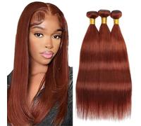 Hxxcoup #33 fasci di capelli umani castano rossastro rosso marrone dritto tessitura 3 fasci totale 300g 300 g 12 14 16 pollici non trasformati vergine brasiliano Remy doppio trama trama estensione dei