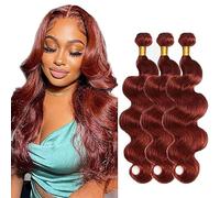 Hxxcoup #33 Reddish Brown Body Wave Human Hair Bundles Double Weft Unprocessed Brazilian Remy Hair Extensions Premium capelli umani With Minimal Tangle 26 28 30 Inch For Women