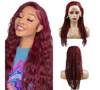 Hxxcoup #99j Colore Rosso 13x6 Pizzo Frontale Dei Capelli Umani Parrucca 100% Non Trattati Brasiliano Remy Vergine Onda Ricci Indossare E Go Glueless Parrucche Dei Capelli Umani 50 Pollici
