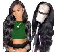 Hxxcoup Body Wave Human Hair Wig Glueless 13x1 Lace Front Wig Parrucca donna per capelli veri Unprocessed Brazilian 1B Natural Black Capelli umani Pre Plucked With Baby Hair for Woman 16 Inch