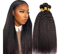 Hxxcoup Bundles Human Hair Bundles Kinky Straight Capelli Veri Ricci Capelli Brasiliani Real Hair Natural Black Double Weft 100g/pc 300g Total 100% Brazilian Remy Hair 22 24 26 Inch