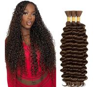 Hxxcoup Deep Wave Bulk Braiding capelli umani Bundles Unprocessed #4 Chocolate Brown Human Hair Extensions For Boho Braids No Weft Curly Braiding Hair 50g/bundle Total 150g 22 22 22 Zoll