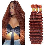 Hxxcoup Human Braiding Hair for Boho Braids Deep Wave Bulk Total 150g 3 Bundles 24 24 24 Inch Human Hair Extension Capelli Umani Naturali Unprocessed No Weft #33 Reddish Brown for Women