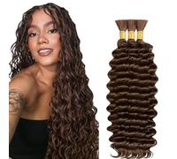 Hxxcoup Human Braiding Hair for Boho Braids Deep Wave Bulk Total 150g 3 Bundles 24 24 24 Inch Human Hair Extension Capelli Umani Naturali Unprocessed No Weft #4 Chocolate Brown for Women