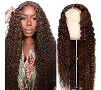 Hxxcoup Human Hair Wig Deep Wave Parrucca Donna Capelli Veri Umani 5X5 Lace Front Real Hair #4 Chocolate 100% Unprocessed Brazilian Virgin Hair Glueless Wear and Go for Woman 22 Inch