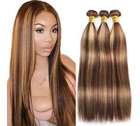 Hxxcoup P427 fasci di capelli umani biondi ombré castani lisci 3 fasci per un totale di 300 g 20 22 24 pollici non trattati brasiliani vergini Remy Doublr tessitura estensione dei capelli umani