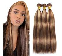 Hxxcoup P427 fasci di capelli umani biondi ombré castani lisci 3 fasci per un totale di 300 g 61 66 71 cm non trattati brasiliani vergini remy doppie tessitura extension di capelli umani