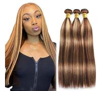 Hxxcoup P427 fasci di capelli umani biondo ombré castano dritto tessitura 3 fasci totale 300 g 71 76 81 cm non trattati brasiliani vergini remy doppie tessitura estensione dei capelli umani