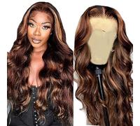 Hxxcoup Parrucca Donna Capelli Umani 5x5 Lace Human Hair Wig P4/30 Highlight Brown Body Wave Pre Plucked Hairline with Baby Hair Unprocessed Hair Transparent Lace for Women Minimal Smell 22 Inch