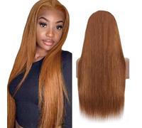 Hxxcoup Parrucca frontale in pizzo 13x6 #30 marrone chiaro dritto trasparente pizzo frontale parrucca 180% densità 100% capelli vergini brasiliani non trattati con attaccatura dei capelli naturale 40