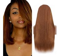 Hxxcoup Parrucca frontale in pizzo 13x6 #30 marrone chiaro dritto trasparente pizzo frontale parrucca 180% densità 100% capelli vergini brasiliani non trattati con attaccatura dei capelli naturale 30