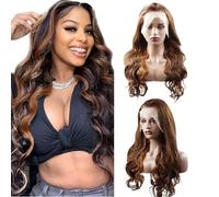Hxxcoup Parrucca frontale in pizzo 13x6 capelli umani P4/30 evidenziare onda del corpo marrone parrucca frontale in pizzo trasparente densità 180% 100% capelli vergini brasiliani non trattati Remy con