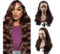 Hxxcoup Parrucca frontale in pizzo da 76 cm x 15,2 cm, con attaccatura dei capelli naturali ondulati del corpo, #4, colore marrone cioccolato, senza colla, nessun odore, densità 180%, per donna