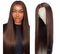 Hxxcoup Parrucche per capelli umani dritti 13 x 6 parrucca frontale in pizzo con attaccatura dei capelli naturale #4 colore marrone cioccolato Wear and Go Glueless Baby Hair Nessun odore Densità 180%
