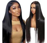 Hxxcoup Straight Human Hair Wig Natural Black 5x5 Lace Front Parrucca Donna Capelli Veri Umani Glueless Wear and Go Blenched Knots with Baby Hair for Woman No Smell 14 Inch