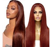 Hxxcoup Wig Human Hair Wig Reddish 5x5 Lace Closure Wig Straight Human Hair Wig Glueless Wig Parrucca Donna Capelli Veri Umani Marrone rosso Lace Wig No Tangle for Woman 30 Inch