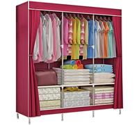 HXZJUIKL Armadio portatile in tela, guardaroba in tessuto con asta appendiabiti, copertura in tessuto, organizer per vestiti, scarpe, rosa, 129 x 45 x 167 cm