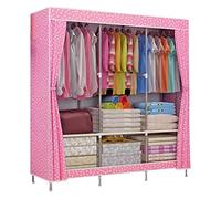 HXZJUIKL Armadio portatile in tela, guardaroba in tessuto con asta appendiabiti, copertura in tessuto, organizer per vestiti, scarpe, rosa, 129 x 45 x 167 cm