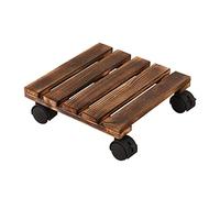 HXZJUIKL Portavasi in Legno con Ruote Girevoli Bloccabili A 360°, Supporto per Vasi di Fiori su Carrello Portavasi Mobile con Vassoio per Sottovaso(Colore Carbonizzato - 35 Cm/14 Pollici)
