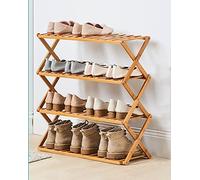 HXZJUIKL Scarpiera pieghevole in bambù con più livelli, scarpiera autoportante senza montaggio per ingresso, camera da letto, giardino (4 livelli a 68,1 cm x 26,8 cm x 26,8 cm (larghezza x profondità