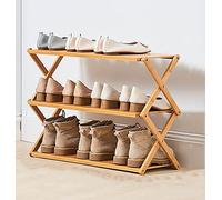 HXZJUIKL Scarpiera pieghevole in bambù con più livelli, scarpiera autoportante senza montaggio per ingresso, camera da letto, giardino (40 cm) (3 livelli 68,1 cm x 25,4 cm x 46,2 cm (larghezza x