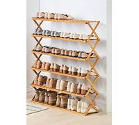 HXZJUIKL Scarpiera pieghevole in bambù con più livelli, scarpiera autoportante senza montaggio per ingresso, camera da letto, giardino (50 cm) (6 ripiani B 98 cm x 25 cm x 10 cm x altezza 100 cm