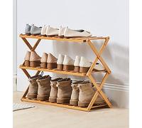 HXZJUIKL Scarpiera pieghevole in bambù con più livelli, scarpiera autoportante senza montaggio per ingresso, camera da letto, giardino (40 cm) (3 livelli a 68,1 cm x 25,4 cm x 46,2 cm (larghezza x