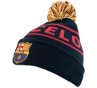 Hy-PRO Berretto con Pompon per l'inverno con Licenza Ufficiale Barcellona, con Design Tradizionale con Pompon, per Uomo e Donna, Blu con Logo