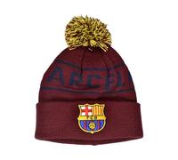 Hy-PRO Berretto con Pompon per l'inverno con Licenza Ufficiale Barcellona, con Design Tradizionale con Pompon, per Uomo e Donna, Rosso con Logo e Scritta